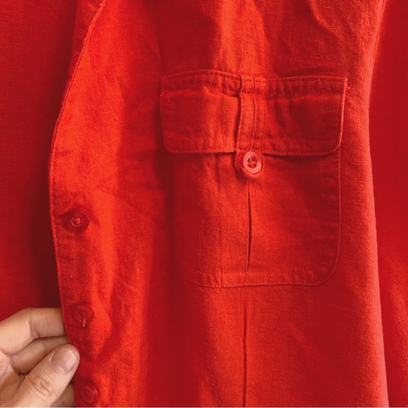 Haggar Linen Blend Button Down Red Cardigan Shirt - Picture 4 of 9